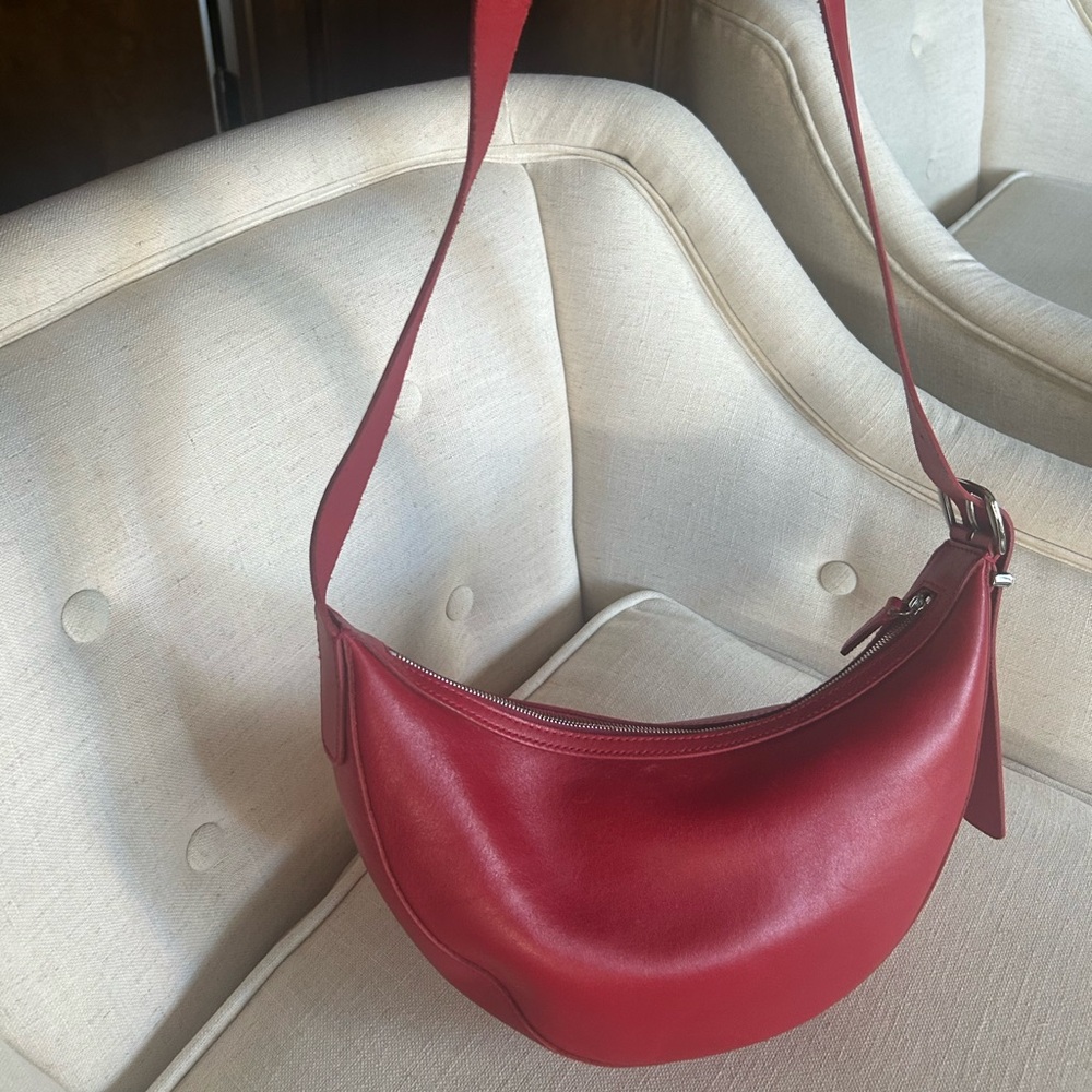 Madewell Chic Red Leather Hobo Bag